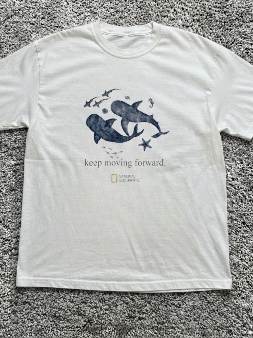 White Vintage T‑Shirt with Navy Whale Graphic